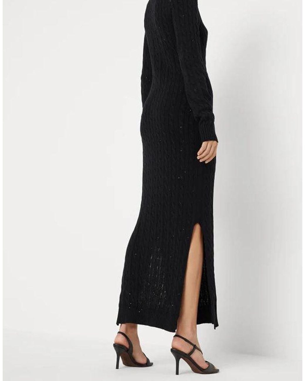 Brunello Cucinelli Black Cotton Cable Knit Maxi Dress
