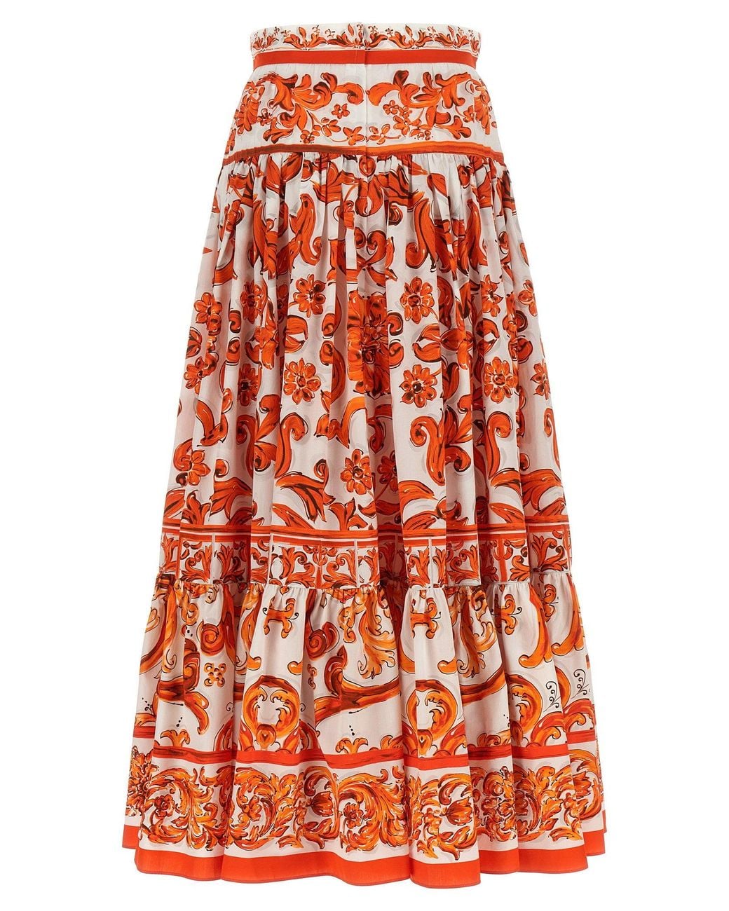 Dolce & Gabbana Red Dolce & Gabbana Maiolica Print Poplin Skirt