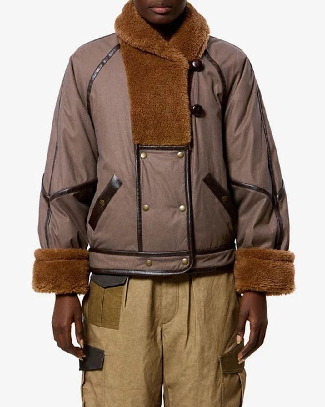 Isabel Marant Brown Marant Etoile Faux Fur-Trimmed Quilted Jacket — Taupe