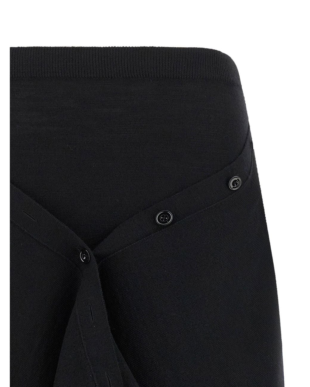 Lemaire Black Asymmetrical Draped Wool Skirt