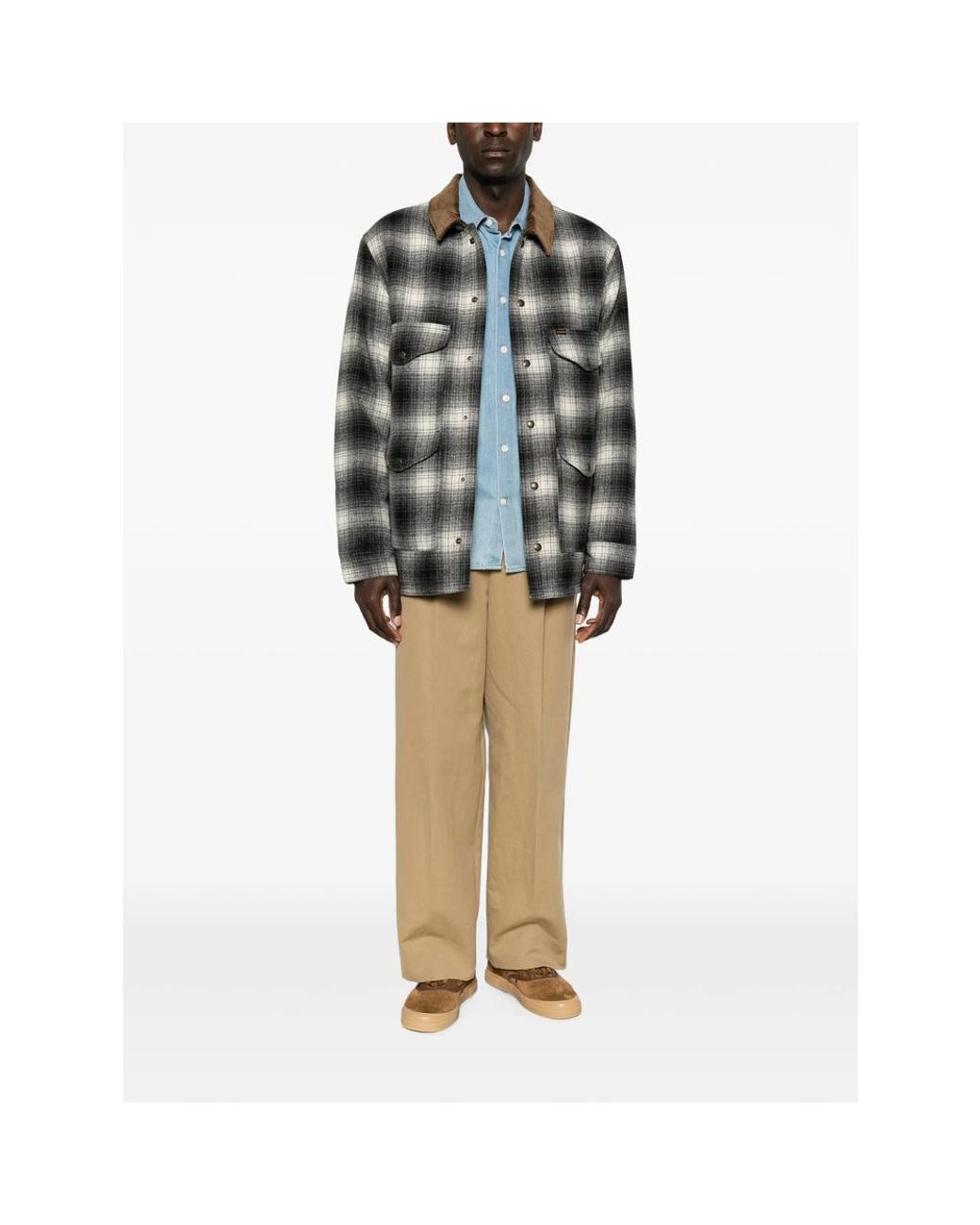 Filson Gray Check-Pattern Corduroy-Collar Jacket for men