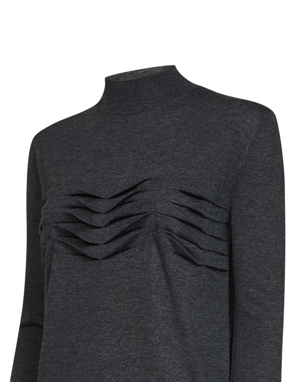 Jil Sander Black Anthracite Wool And Cashmere Knit Sweater With Pleats Detail