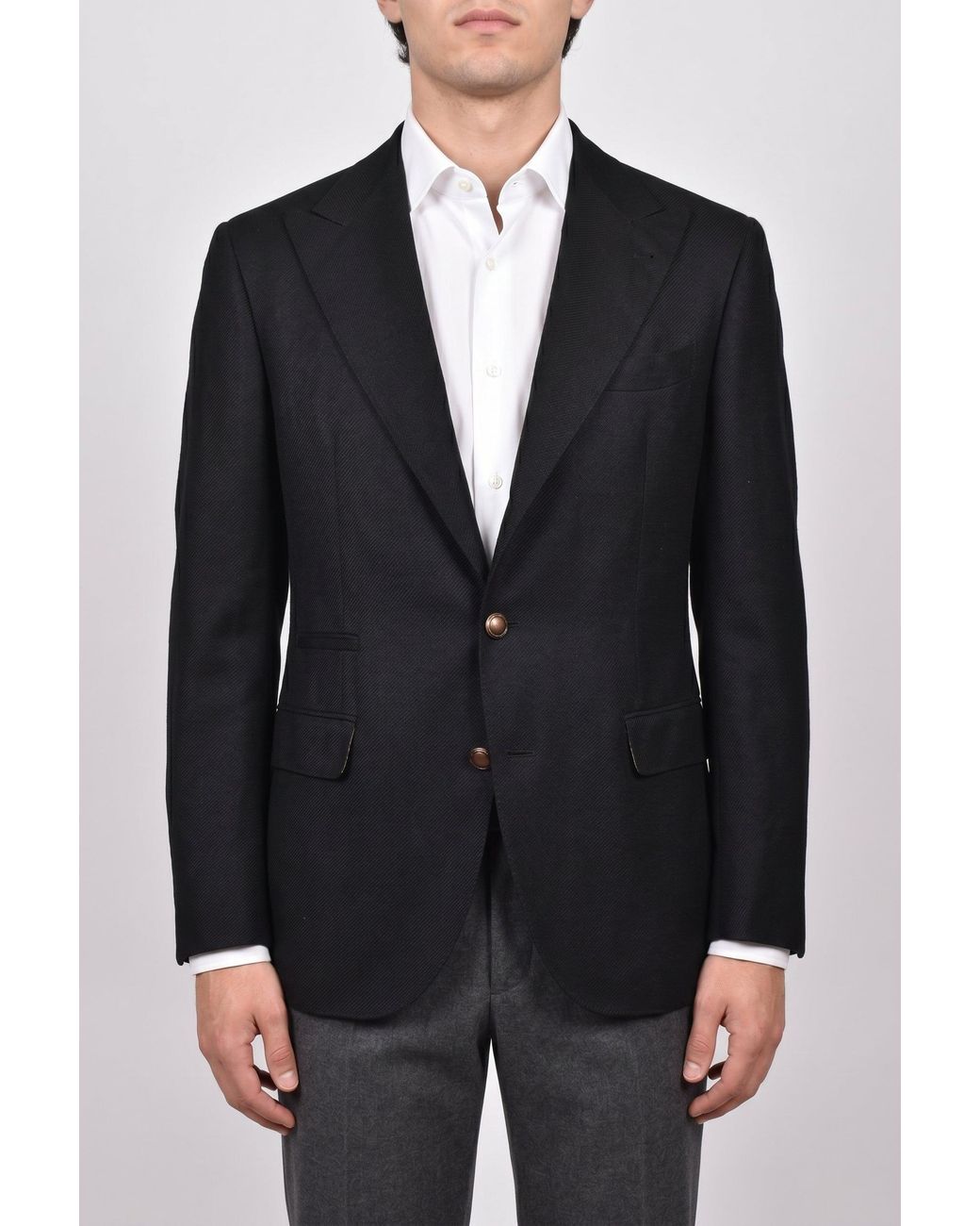 Brunello Cucinelli Black Wool Blend Tailored Blazer for men