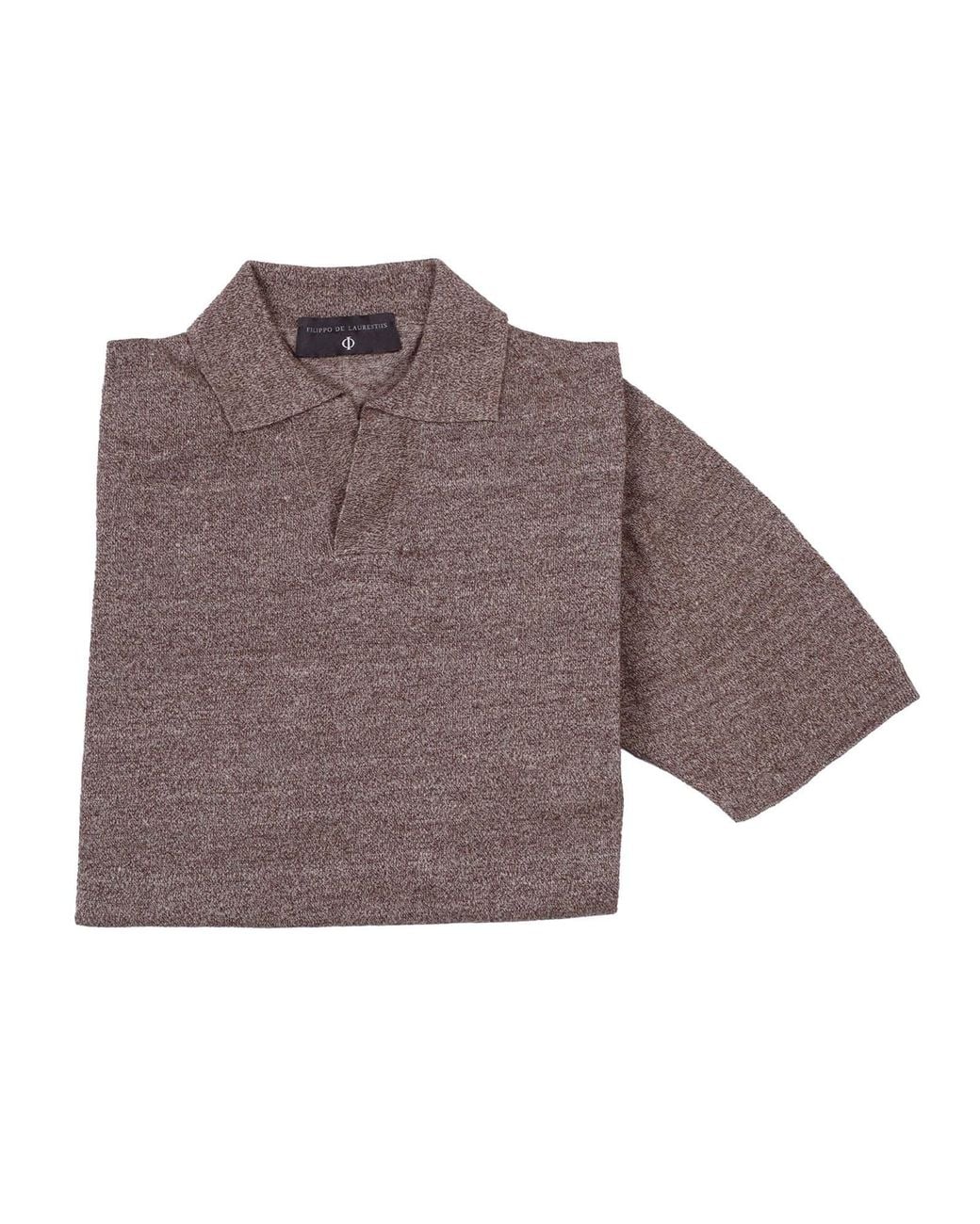 PHI FDL Brown Short Sleeve Skipper Polo Linen Cotton Sleeves for men