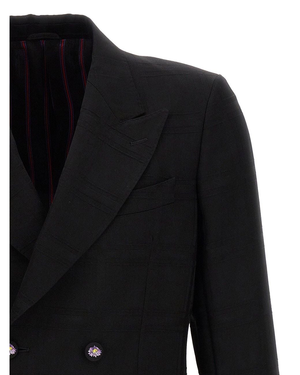 Etro Black Check Double-Breasted Wool Blazer