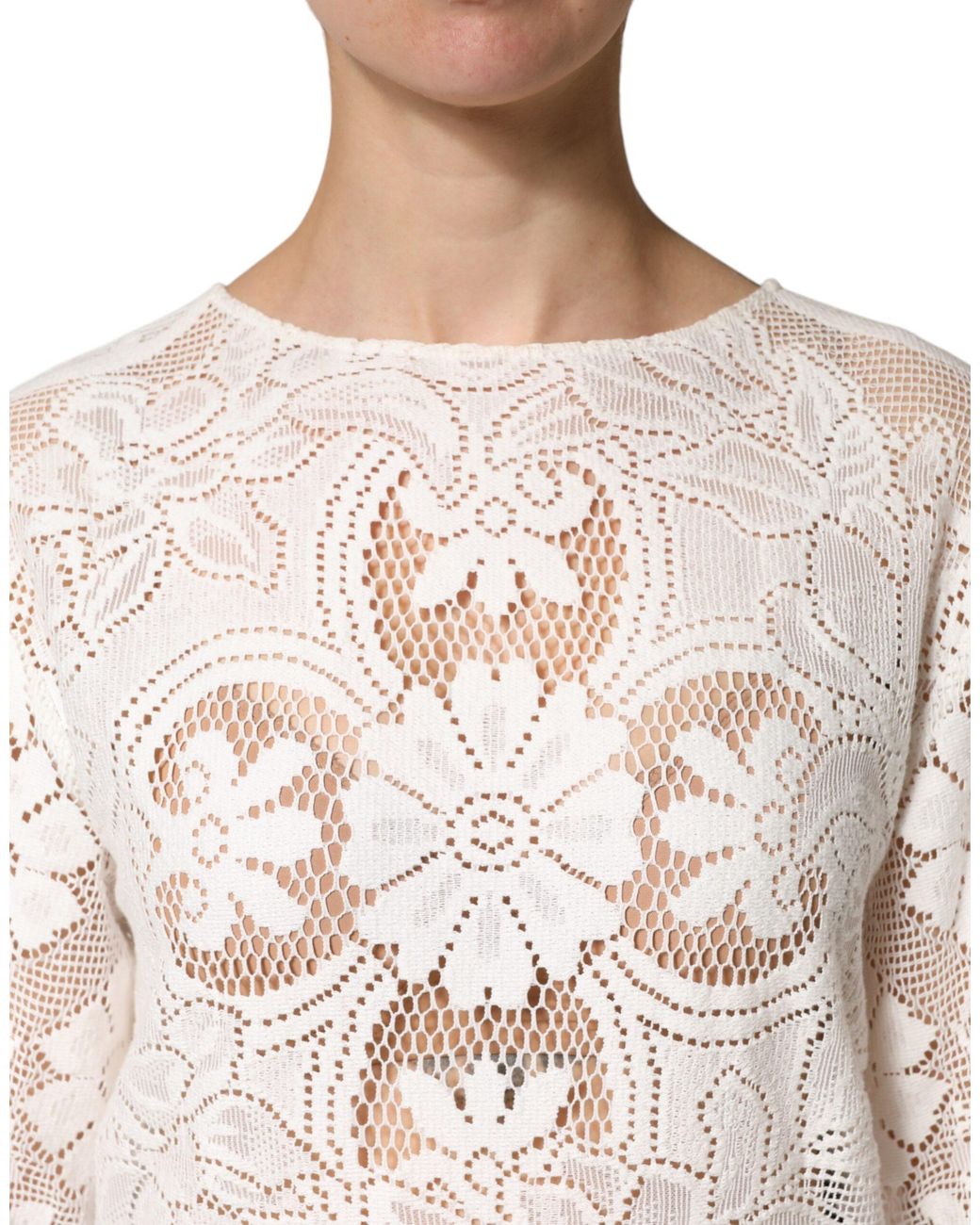 Dolce & Gabbana Gray Embroidery Lace Cotton Blouse Top Co+Pa