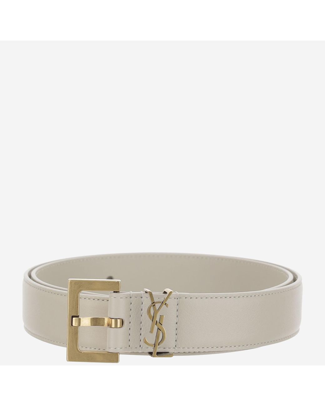 Saint Laurent Gray Leather Belt Glossy Calfskin