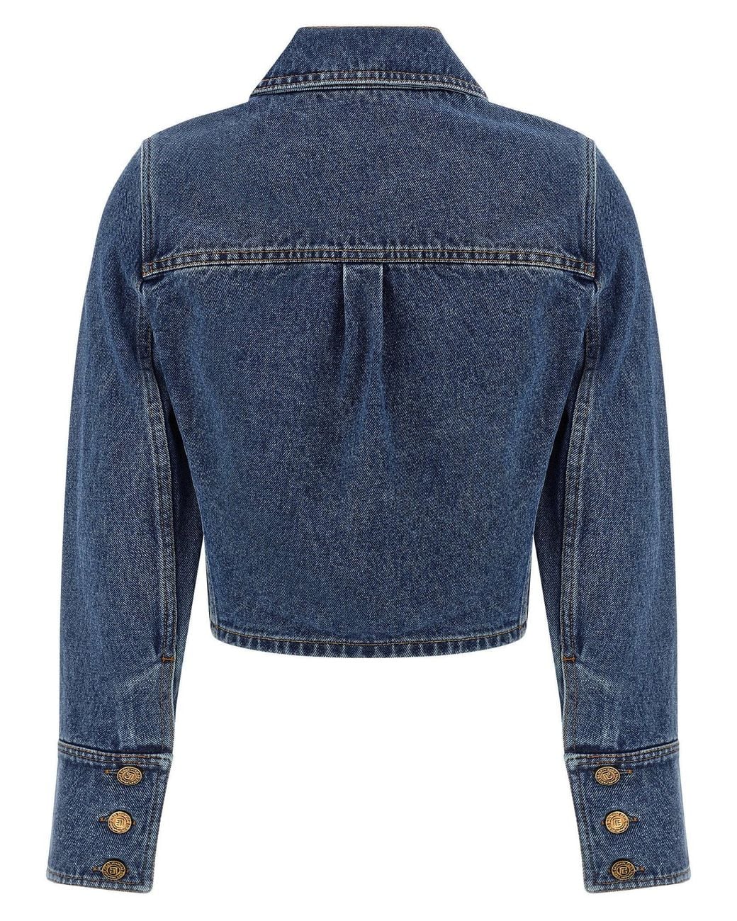 Balmain Blue Cropped Denim Jacket
