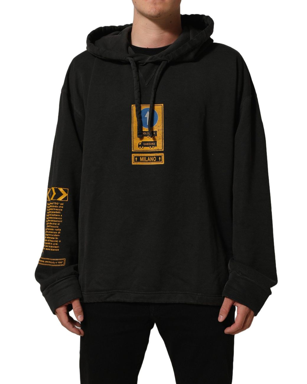 Dolce & Gabbana Black Cotton Logo Hooded Oversize Sweater Clothing for men