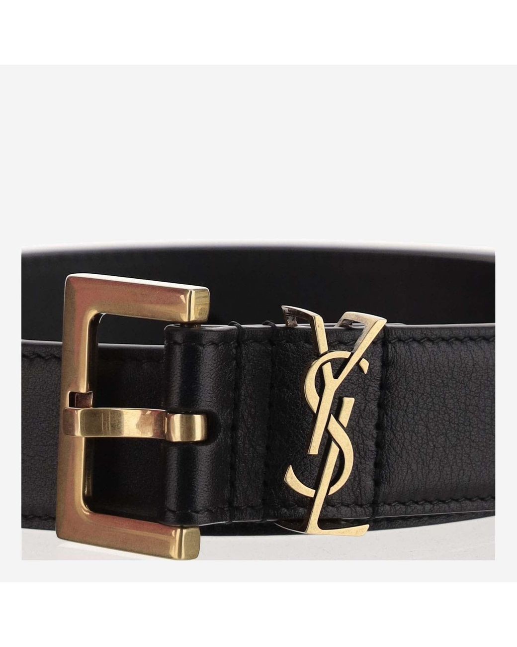 Saint Laurent Black Belt Cassandre Glossy Leather Calfskin