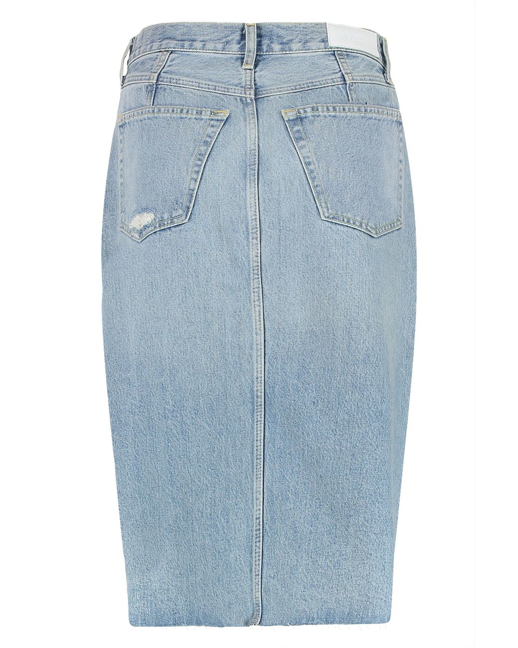 Re/done Blue Frayed Hem Skirt Cotton