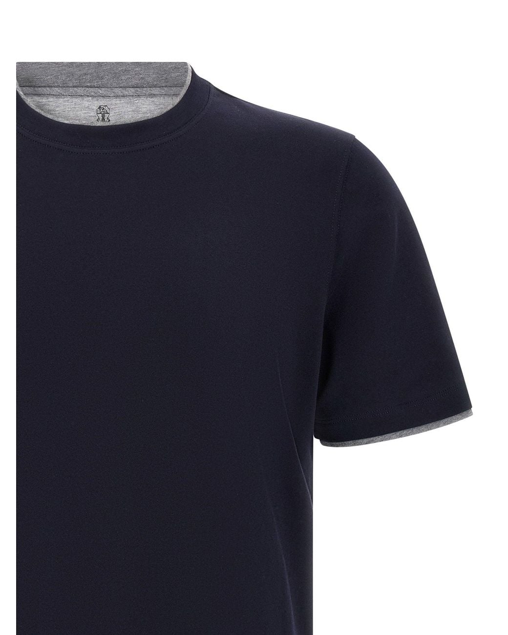 Brunello Cucinelli Blue Double-Layer Cotton T-Shirt for men
