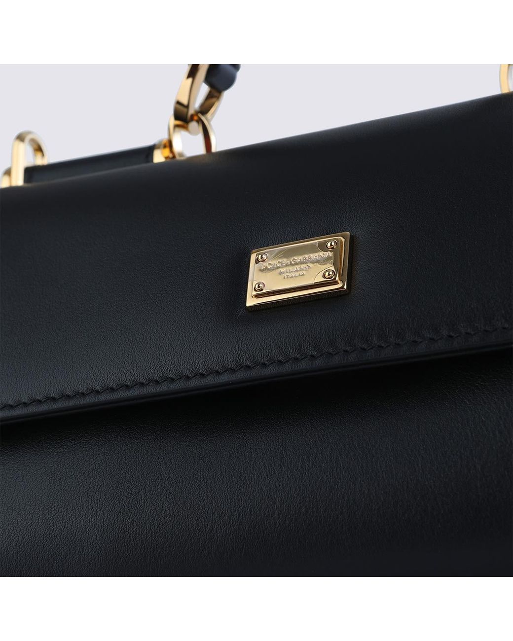 Dolce & Gabbana Black Leather My Sicily Small Top Handle Bag