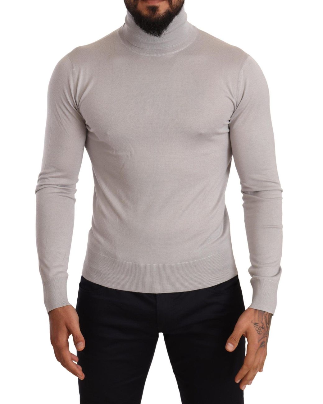Dolce & Gabbana Gray Cashmere Turtleneck Pullover Sweater Silk Clothing for men