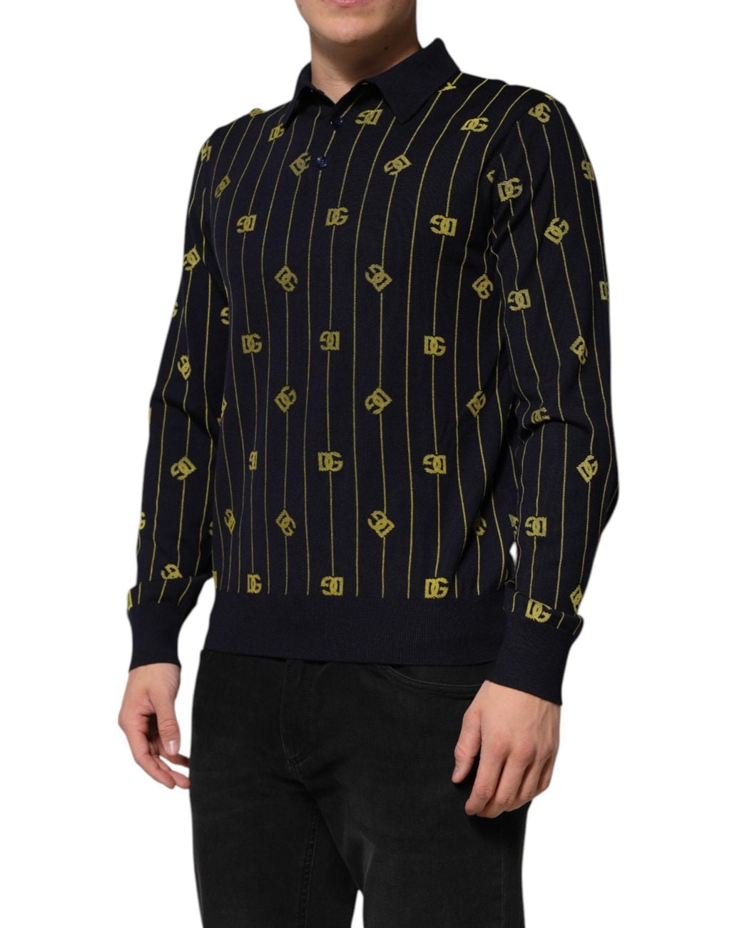 Dolce & Gabbana Black Logo Print Long Sleeve Polo for men