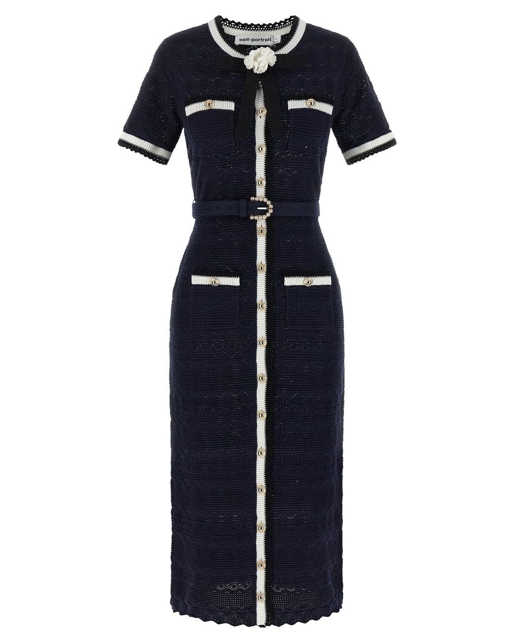 Self-Portrait Blue Pointelle Knit Midi Dress