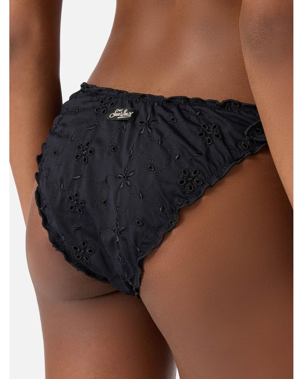 Mc2 Saint Barth Black Bikini Sarius Triangle Solid Sangallo Fabric