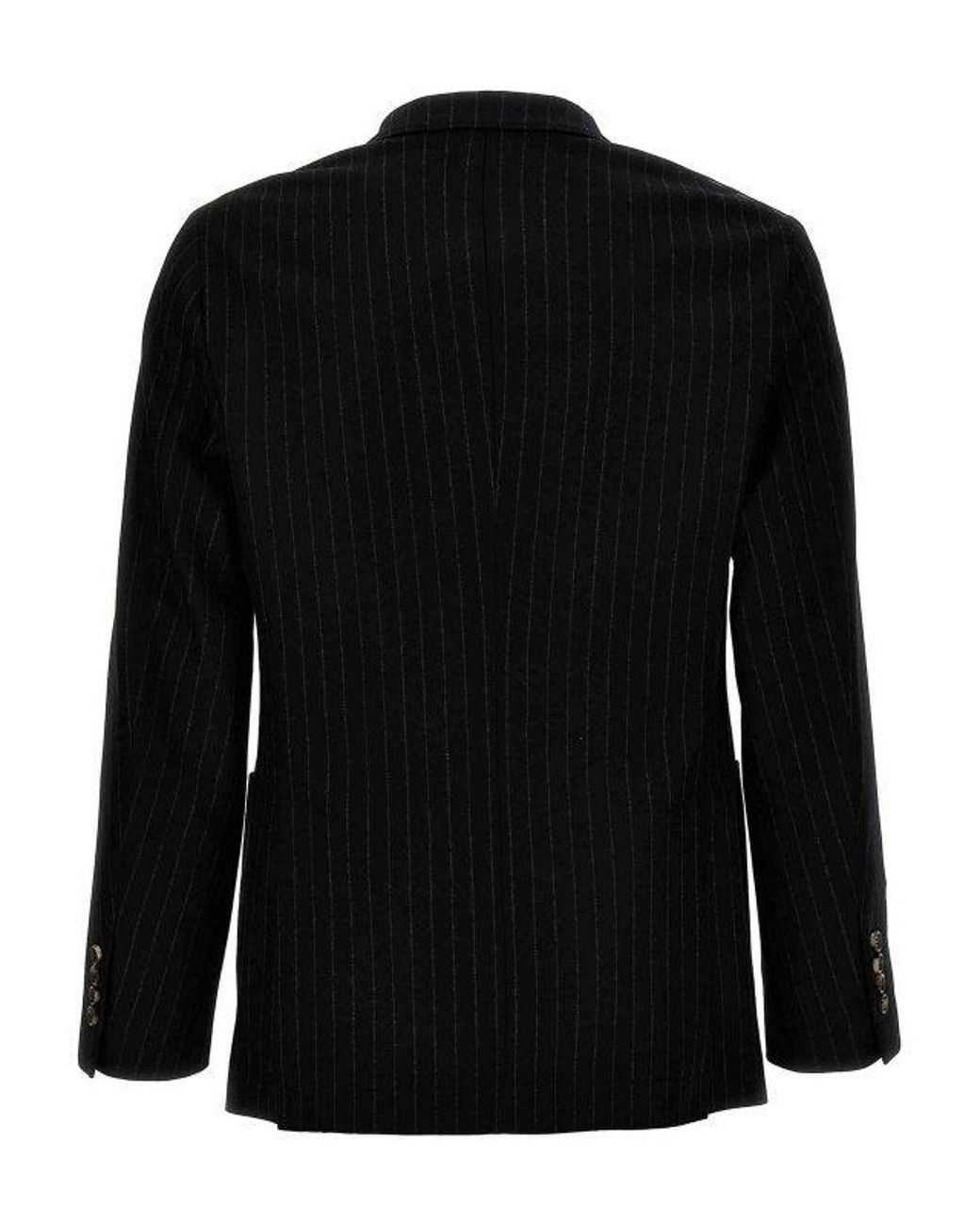 Brunello Cucinelli Black Wool Pinstripe Suit for men