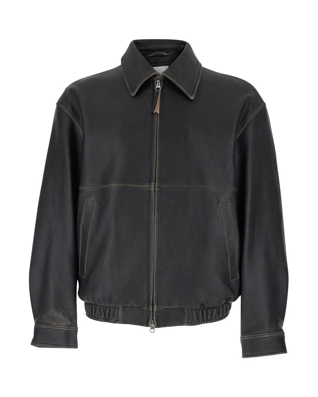 DUNST Jacket Udju6A105G3Brushedblack With Classic Collar And Leather Zip Closure For Lamb Outerwear for men