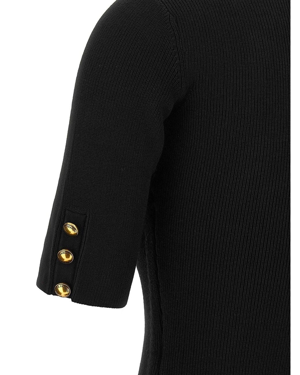 Elisabetta Franchi Black Ribbed Knit With Scarf Detail Dress