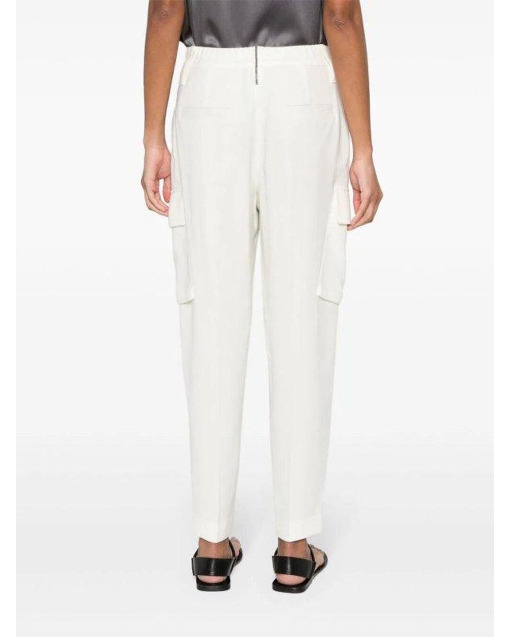 Brunello Cucinelli White Naturale Wool Viscose Tapered Trousers
