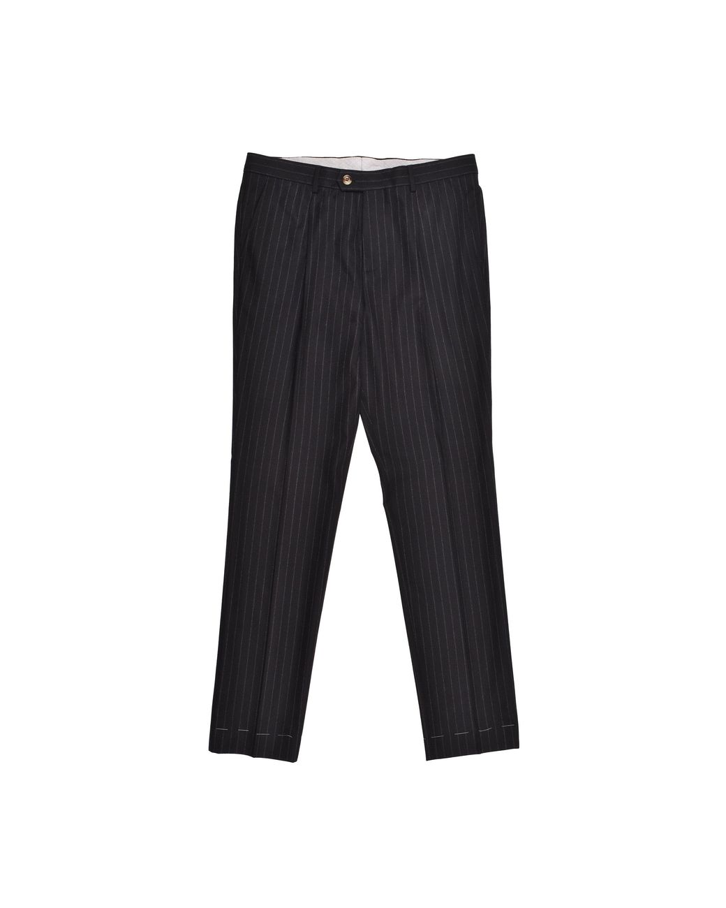 Brunello Cucinelli Black Virgin Wool Pinstripe Trousers for men