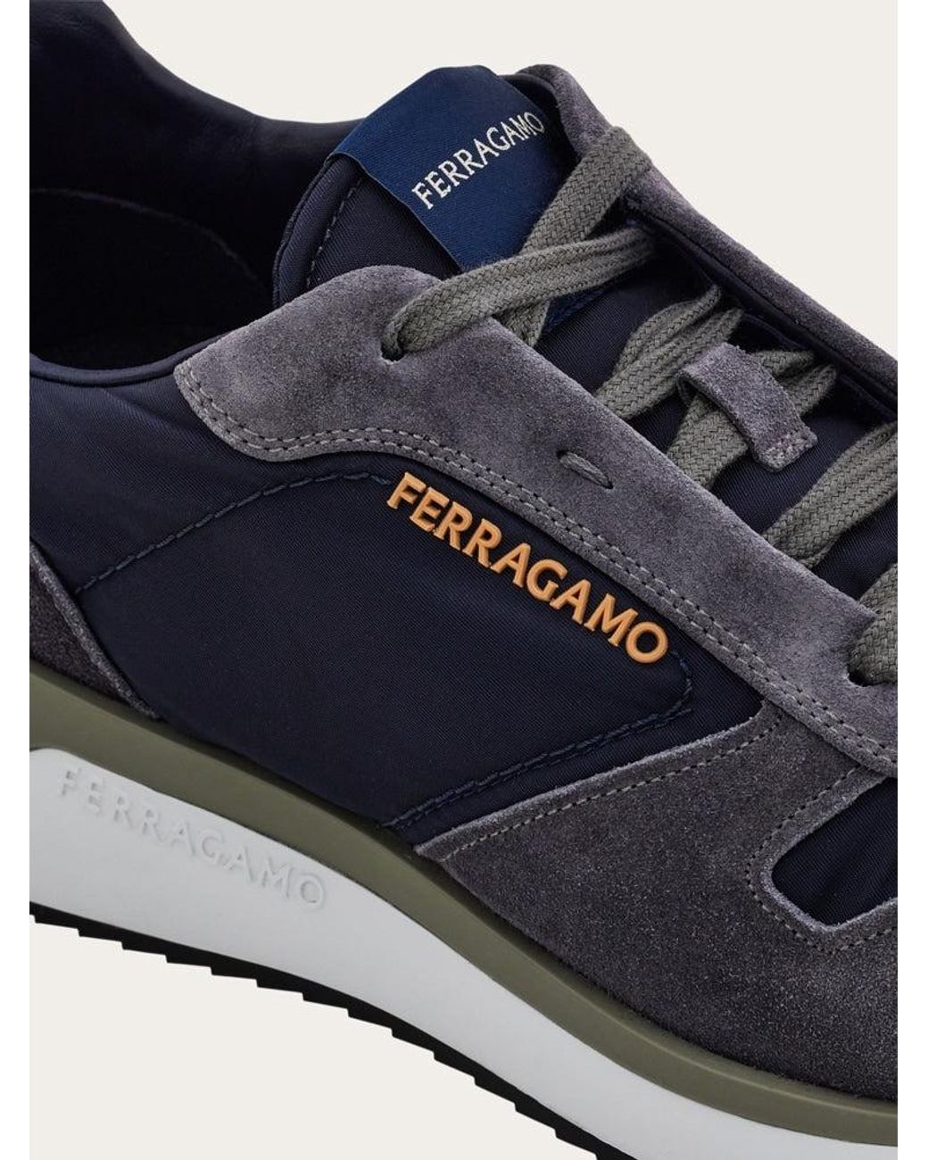 Ferragamo Blue Mixed Material Sneakers for men