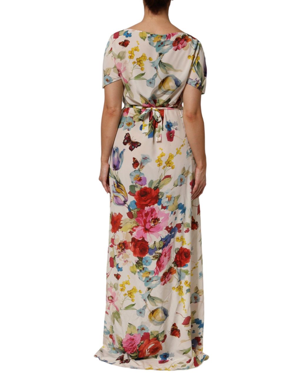 Dolce & Gabbana White Floral Print Silk Sheath Longgown Dress 11+Se