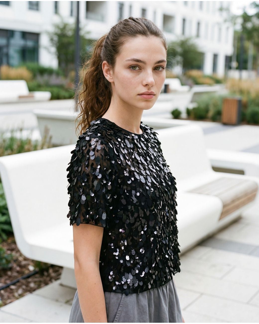 Brunello Cucinelli Black Sequin Embellished Shirt