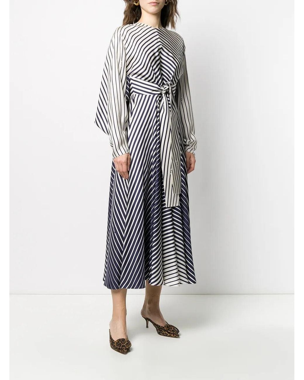 Valentino Black Stripe Tie-Waist Maxi Dress