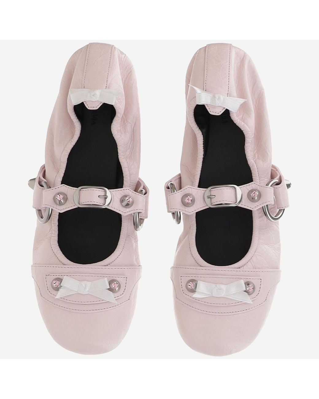 Balenciaga White City Flat Leather Ballerina Flats With Bows Lambskin