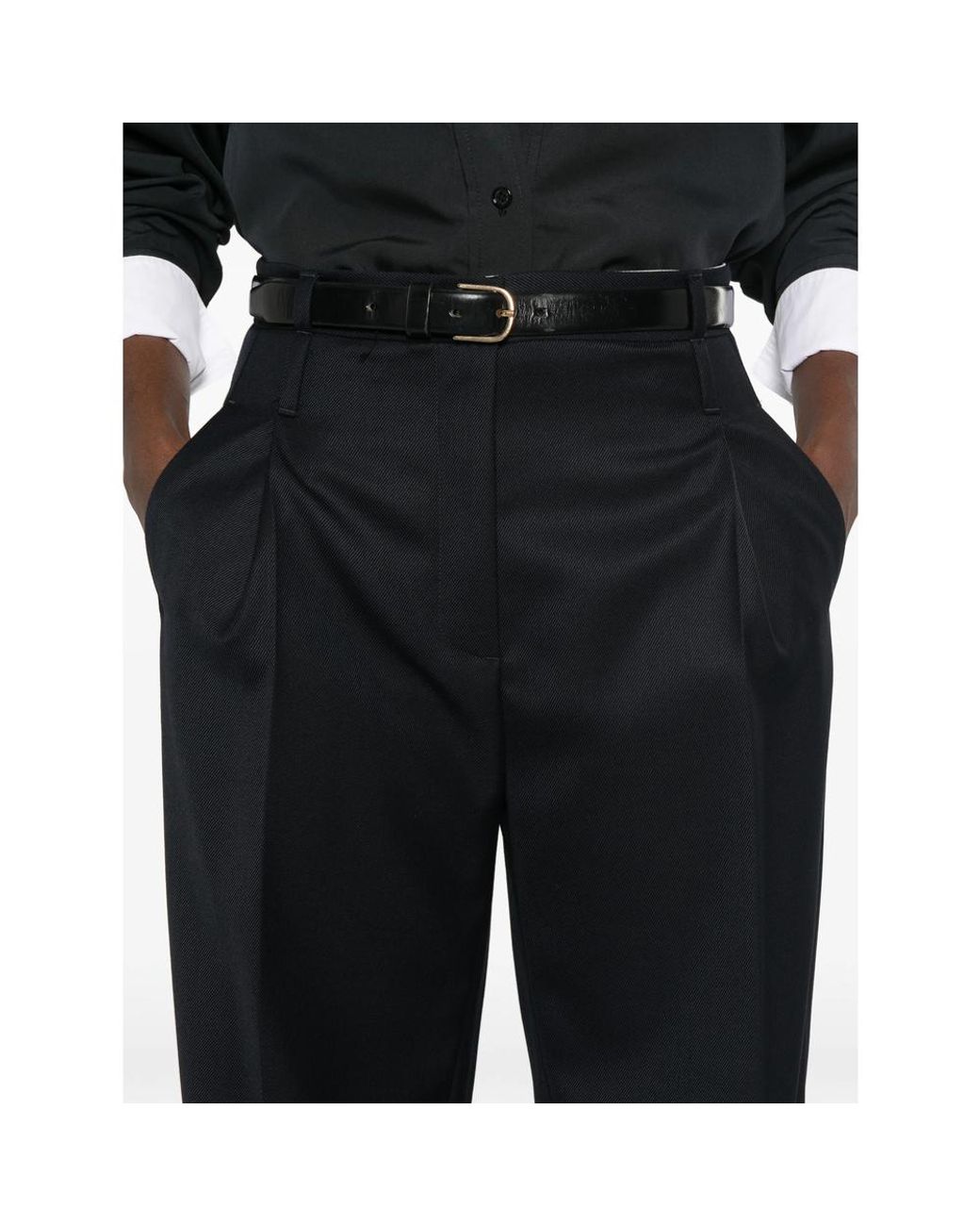 Tela Black Pleated Wide-Leg Trousers