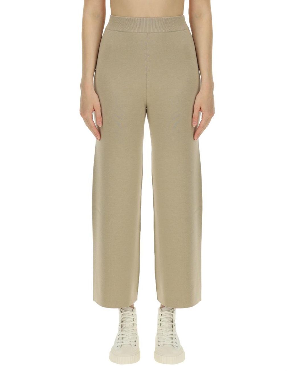 KENZO Natural Cropped Wool Pants With Logo Trousers