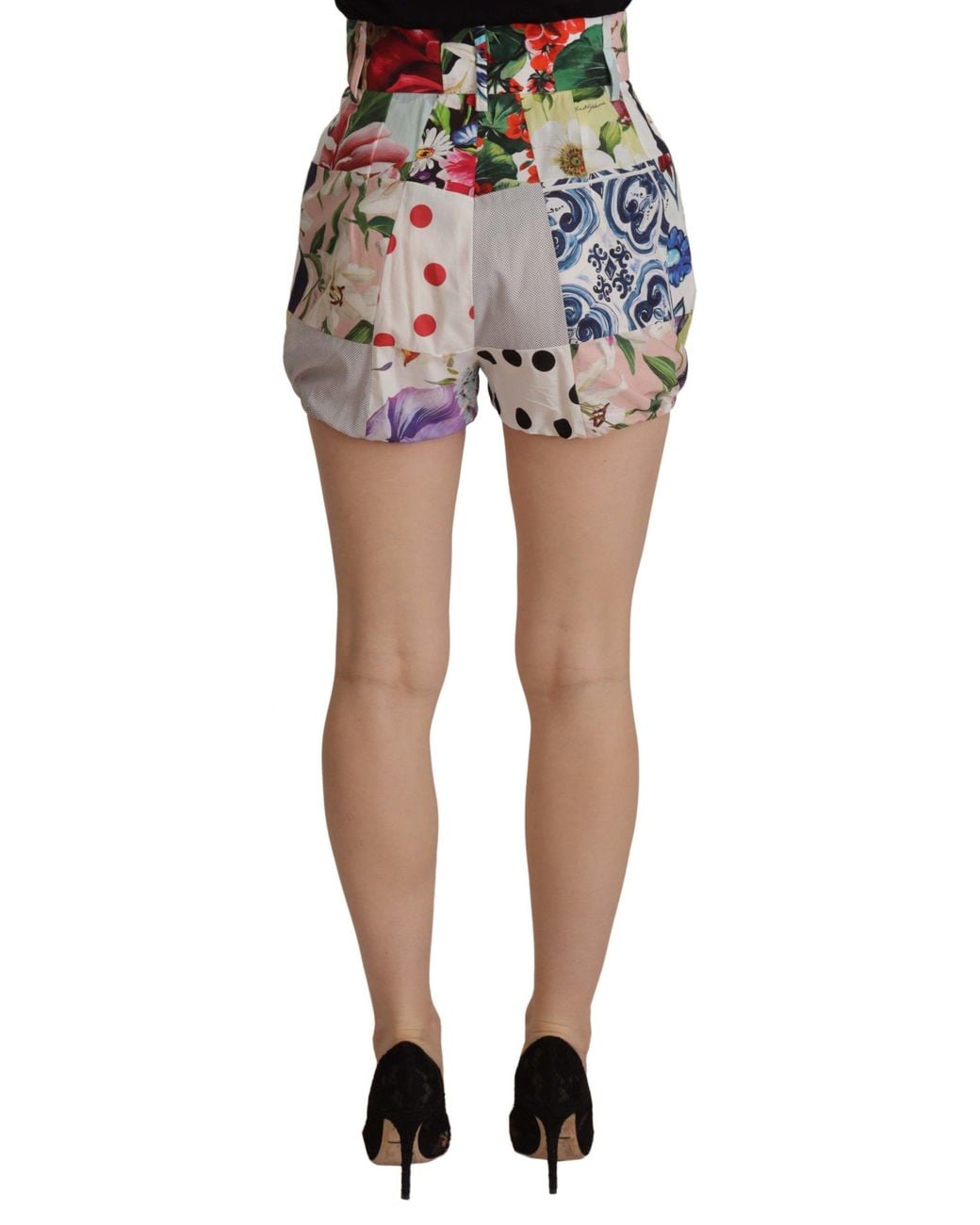 Dolce & Gabbana Black Patchwork High Waist Designer Short