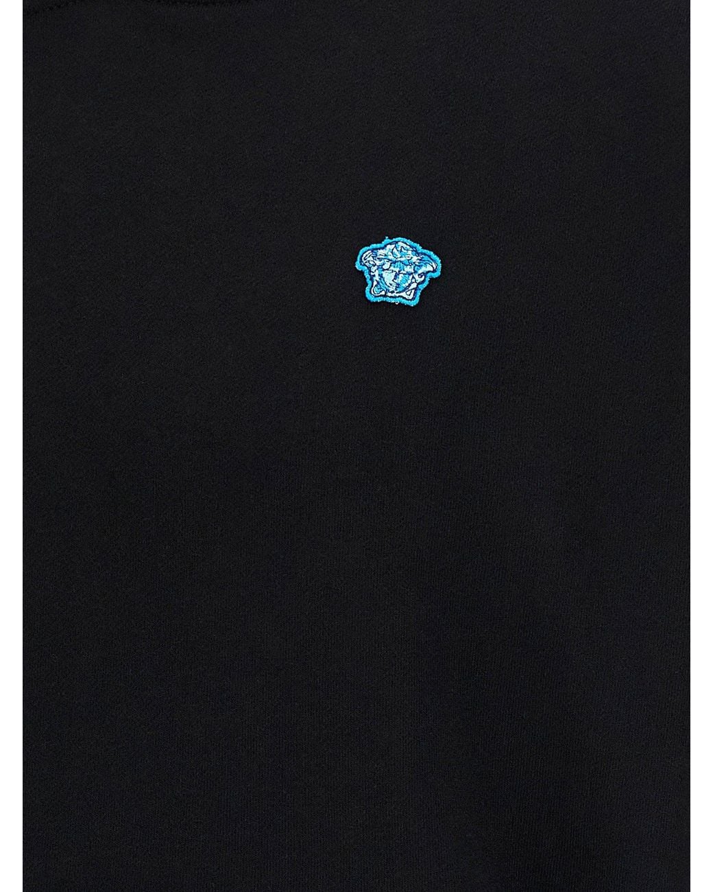 Versace Blue Medusa-Patch Cotton Hoodie for men