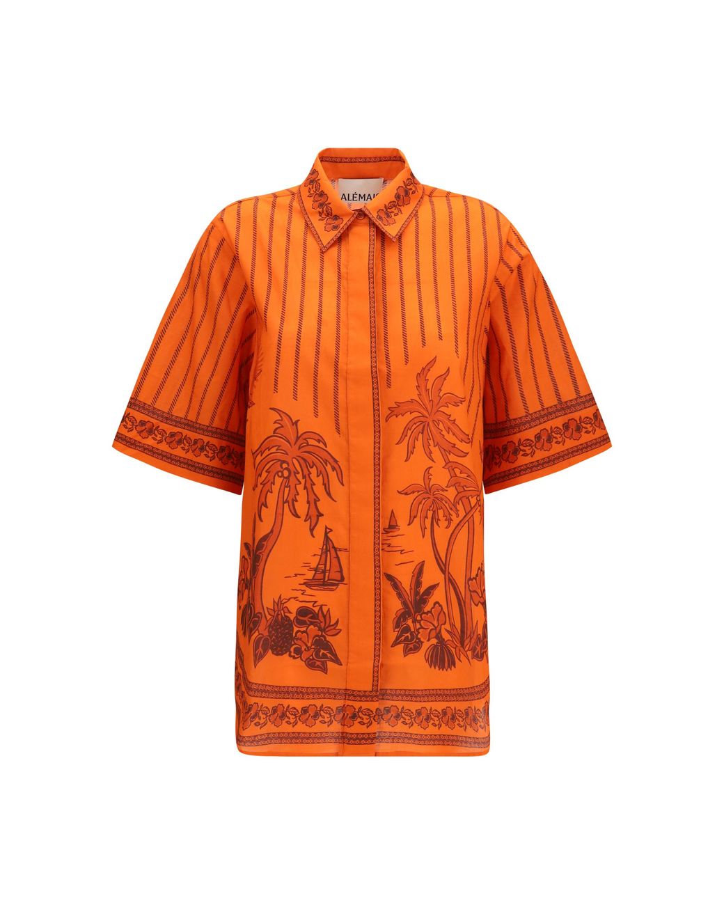 ALÉMAIS Orange Oversized Printed Shirt Cotton