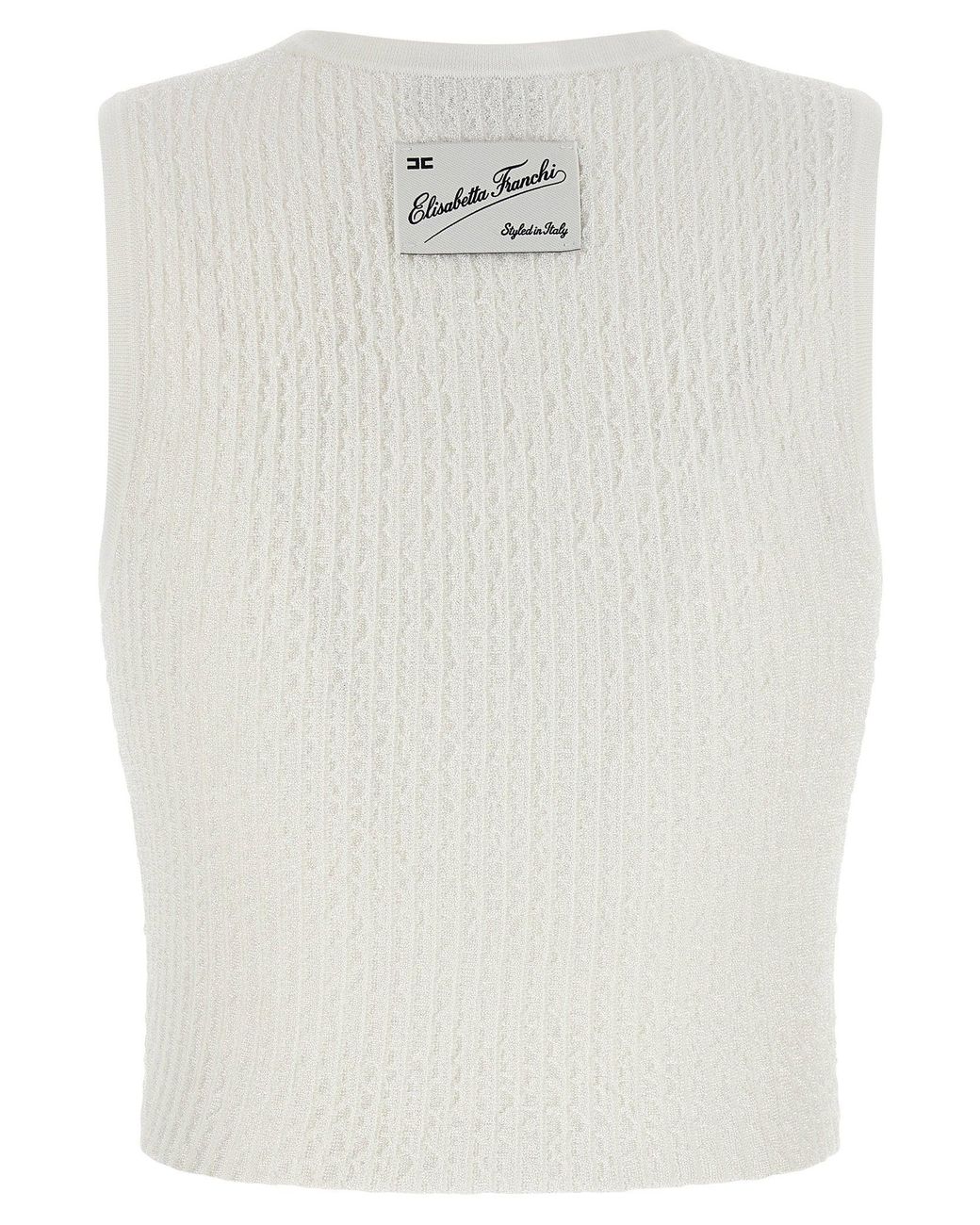 Elisabetta Franchi White Ribbed Crop Tank Top