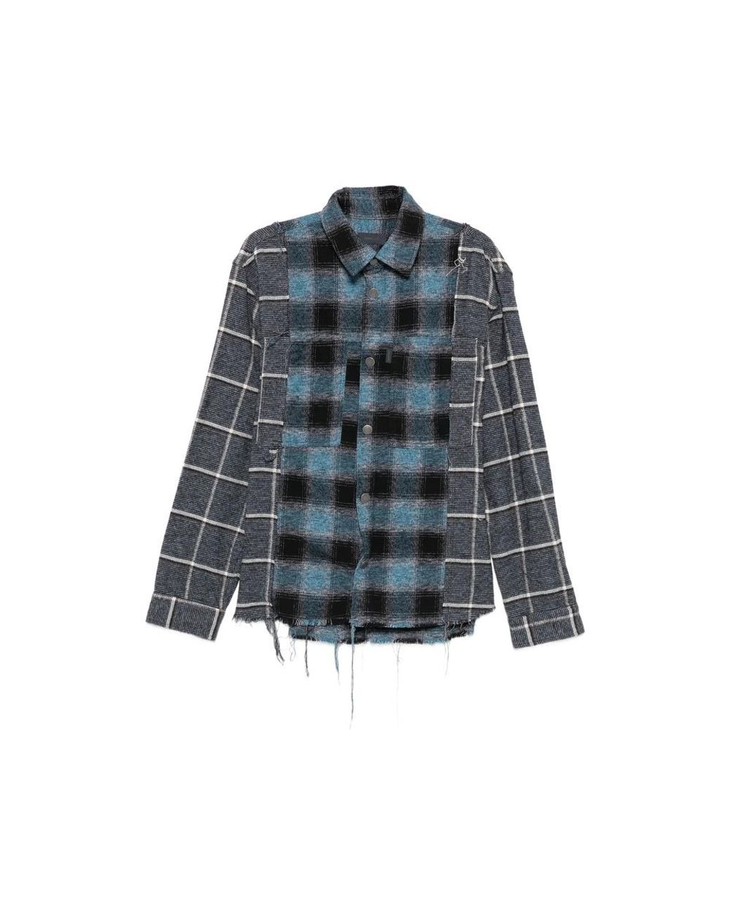 Haikure Blue Check-Pattern Frayed Shirt for men