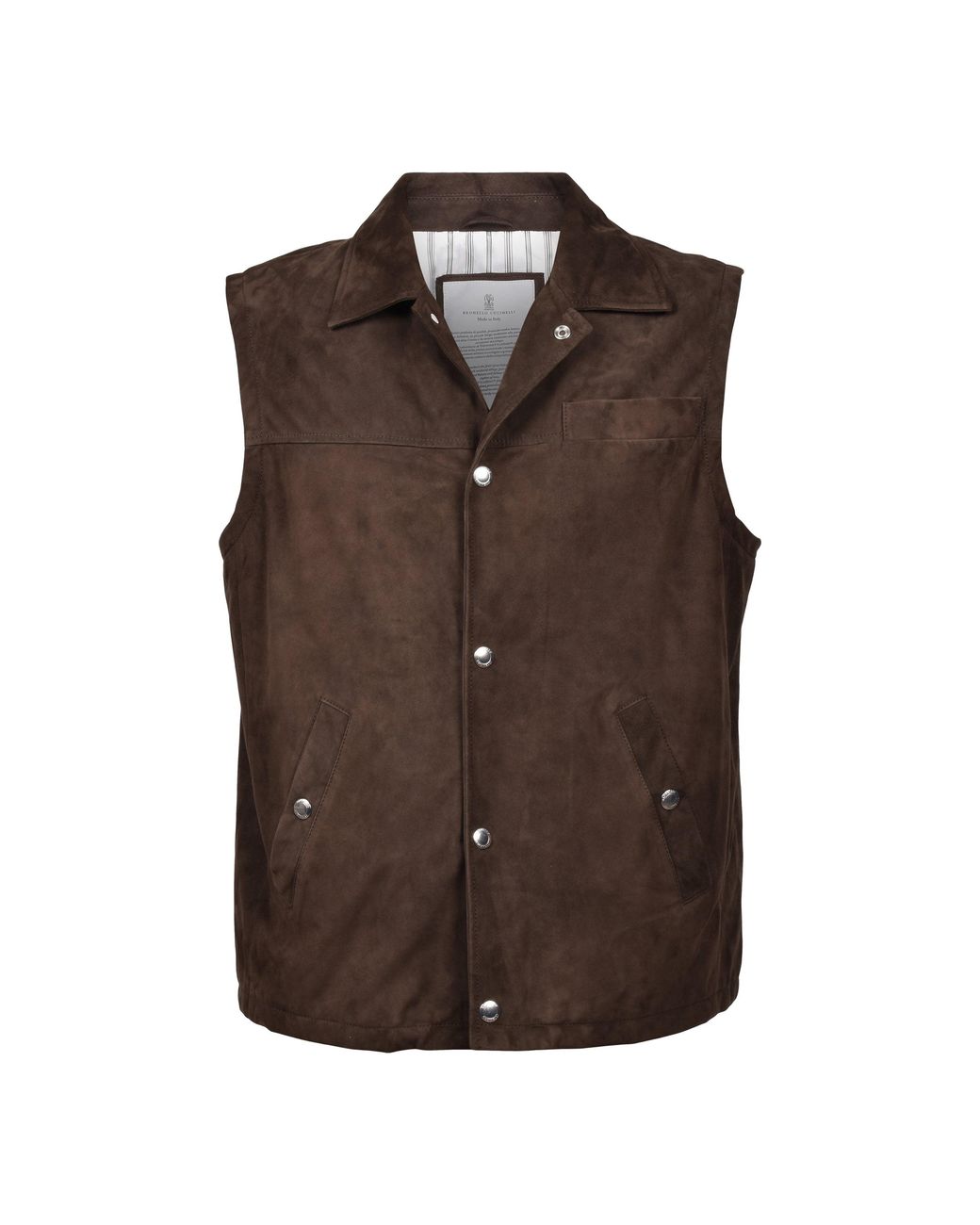 Brunello Cucinelli Brown Suede Sleeveless Jacket for men