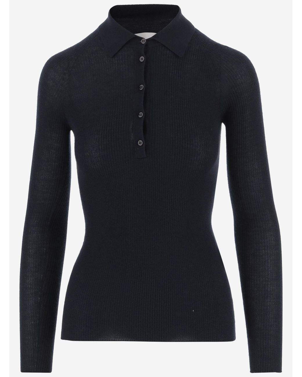 Sa Su Phi Blue Knitted Polo Shirt Dark Cashmere Tops