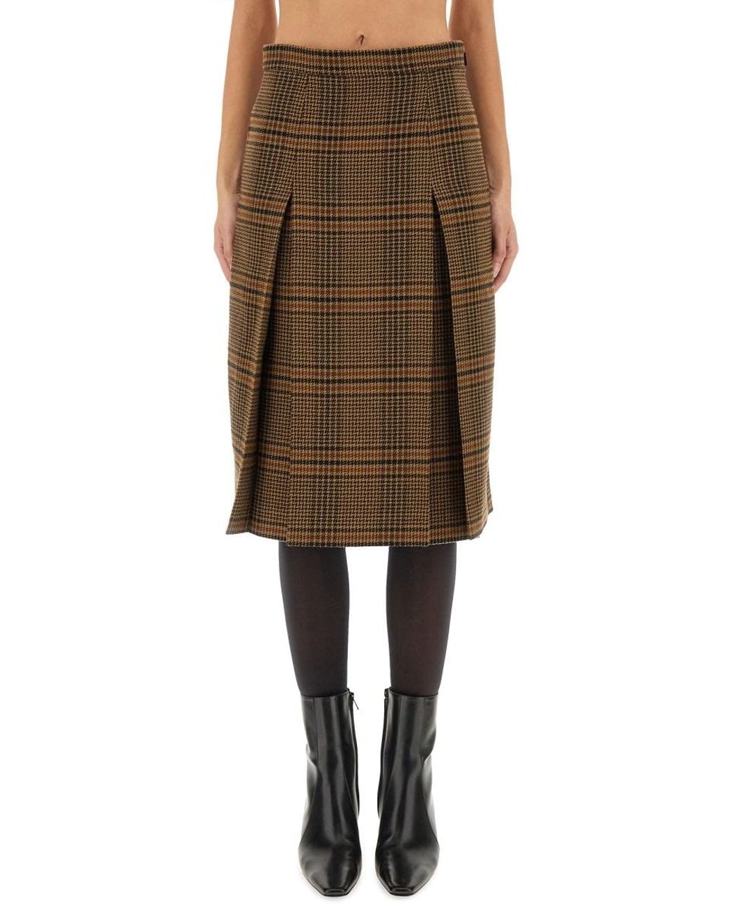 Saint Laurent Natural Wool And Cashmere Midi Skirt