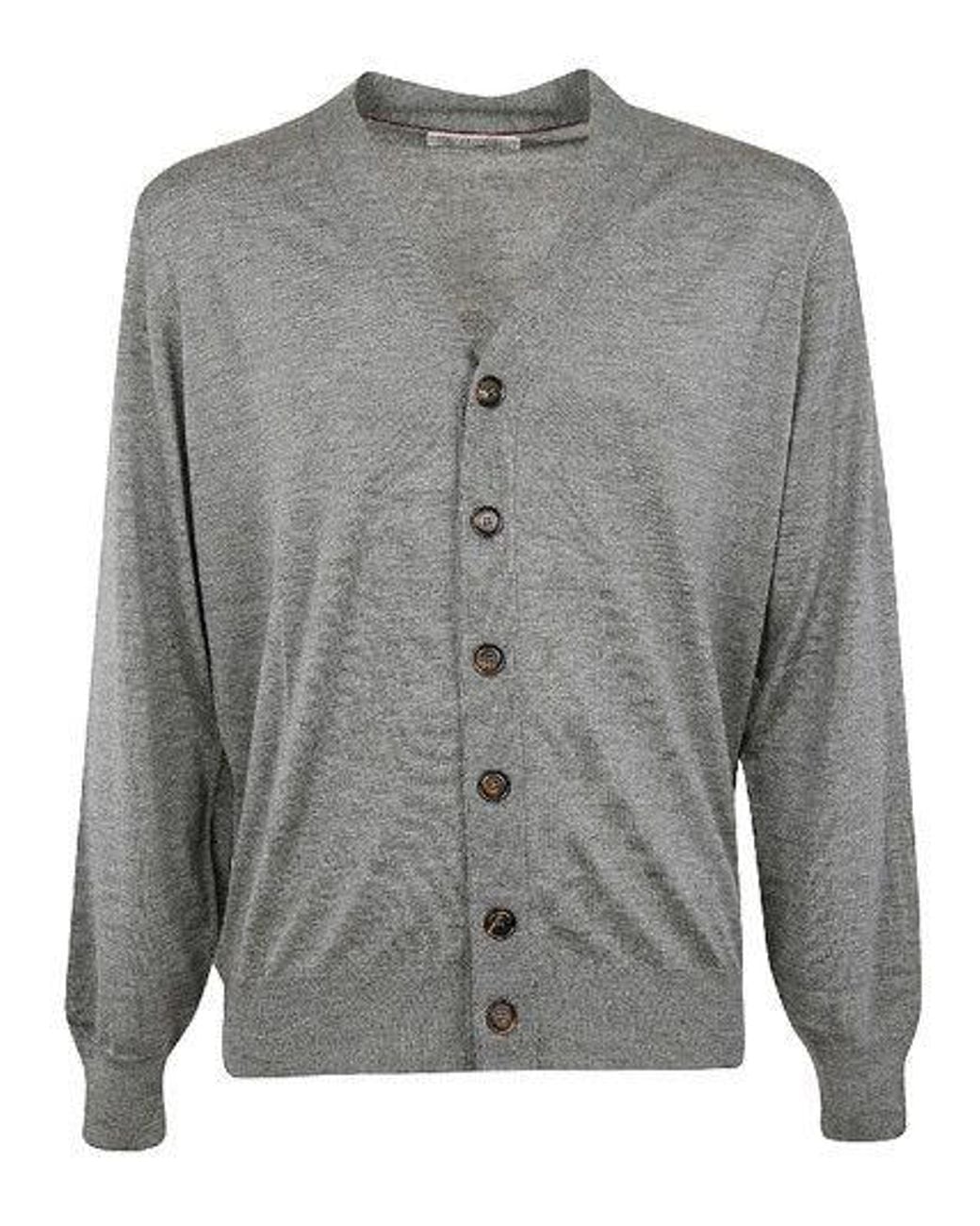 Brunello Cucinelli Gray Lignite Wool Silk Cardigan for men