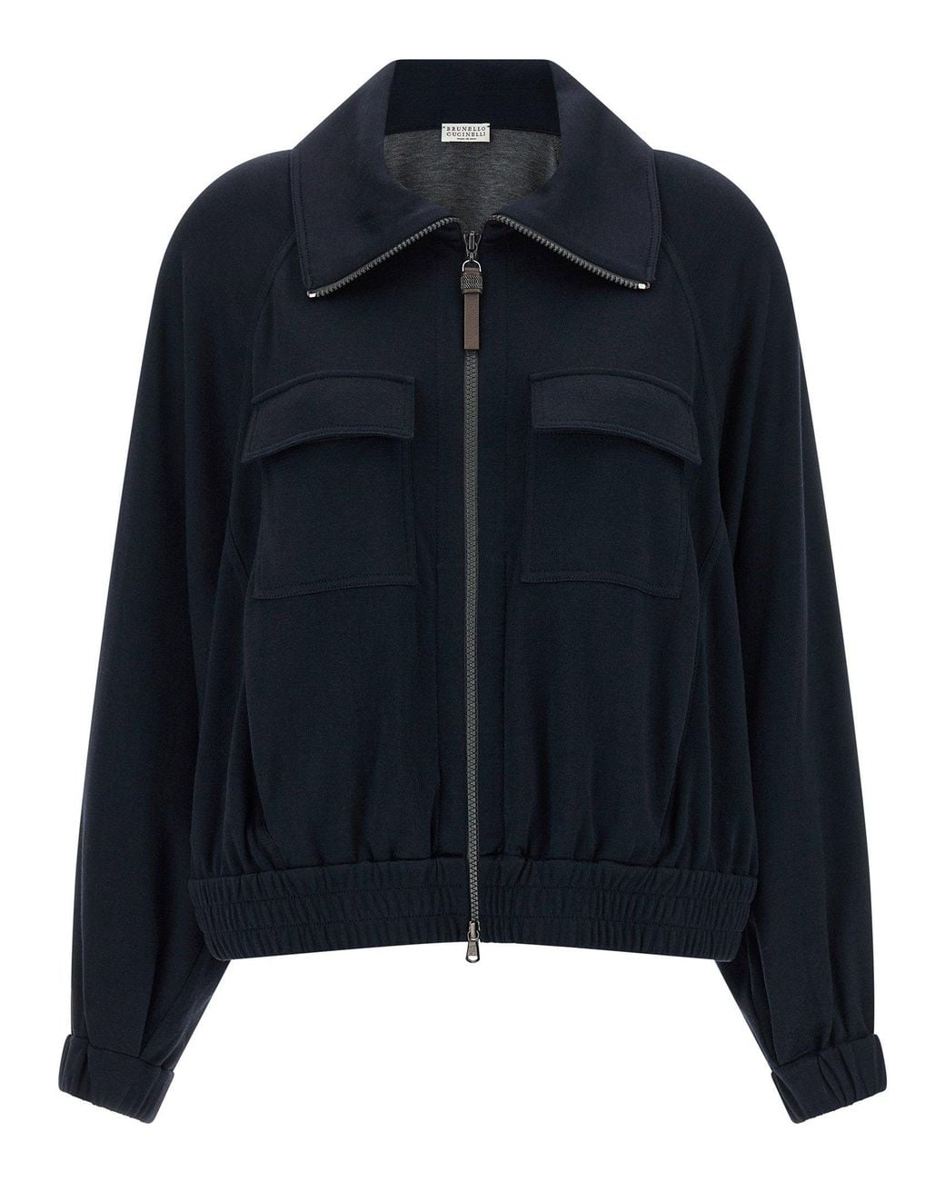 Brunello Cucinelli Blue Cotton-Silk Interlock Sweatshirt