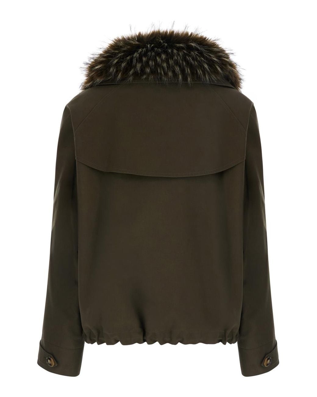 VALENTINI 1972 Green Jacket With Fur Collar, Cotton Coat