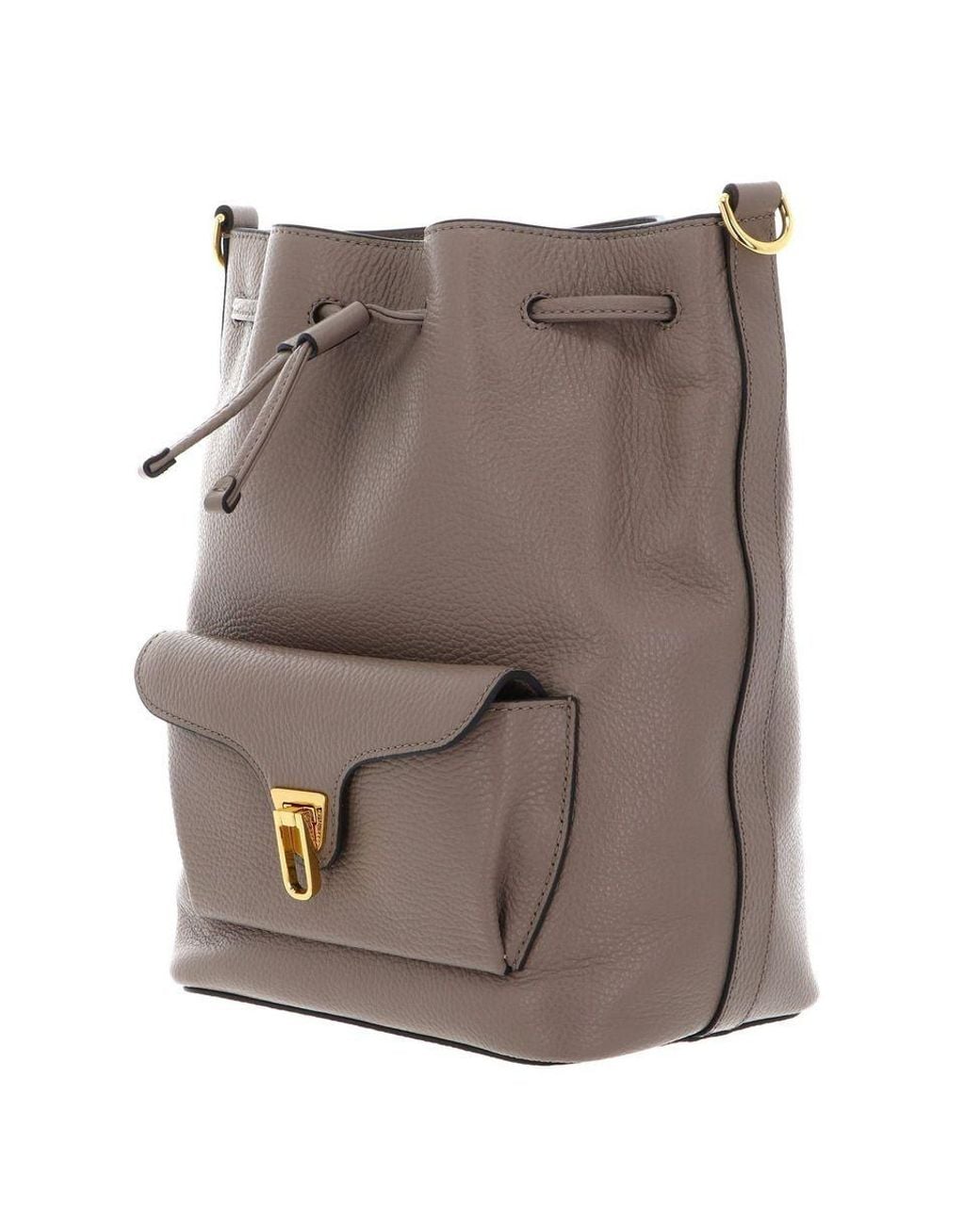 Coccinelle Gray Bucket Bag Cowhide Leather Bucket-Bags