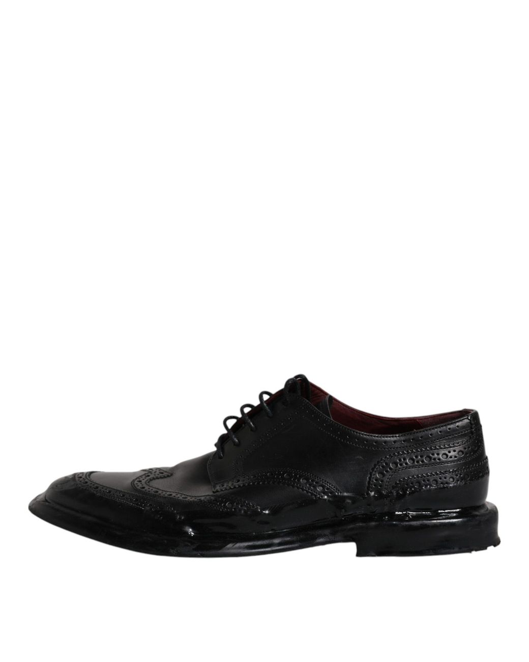 Dolce & Gabbana Black Leather Derby Wingtip Formal Shoes for men