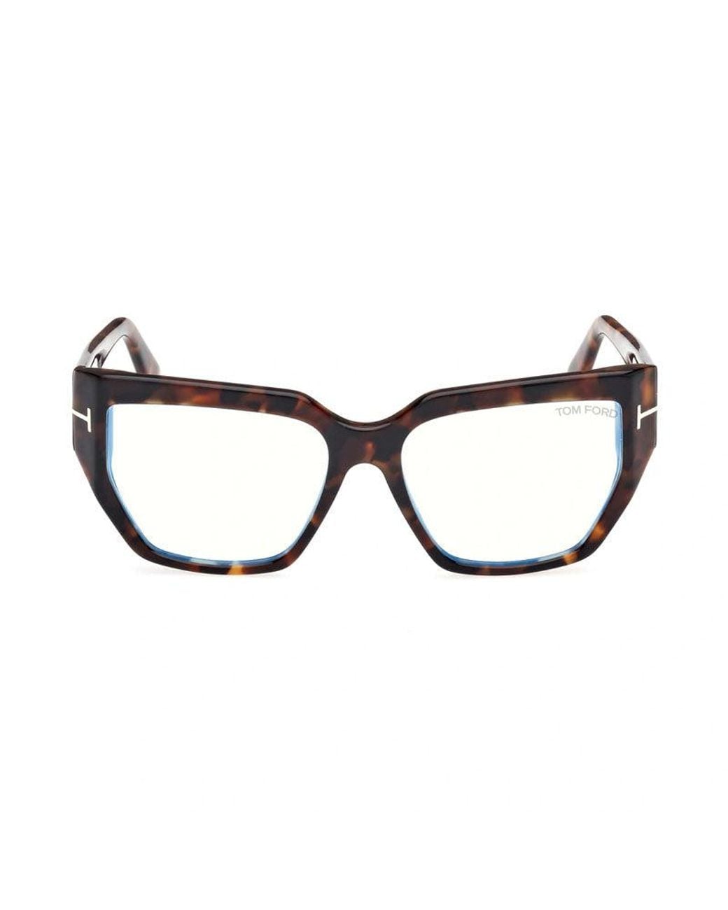 Tom Ford Brown Eyeglasses Square Full Rim, Dark Havana Frame And Clear Light Block Lenses Lens Ft5951-B052