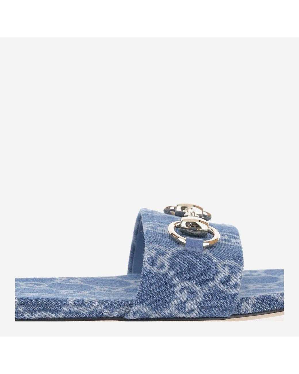 Gucci Blue Denim Horsebit Slider Sandals Fabric