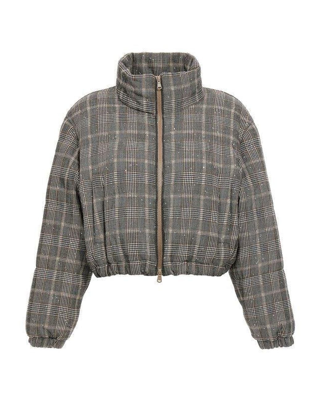 Brunello Cucinelli Gray Checked Wool Blend Jacket Clothing