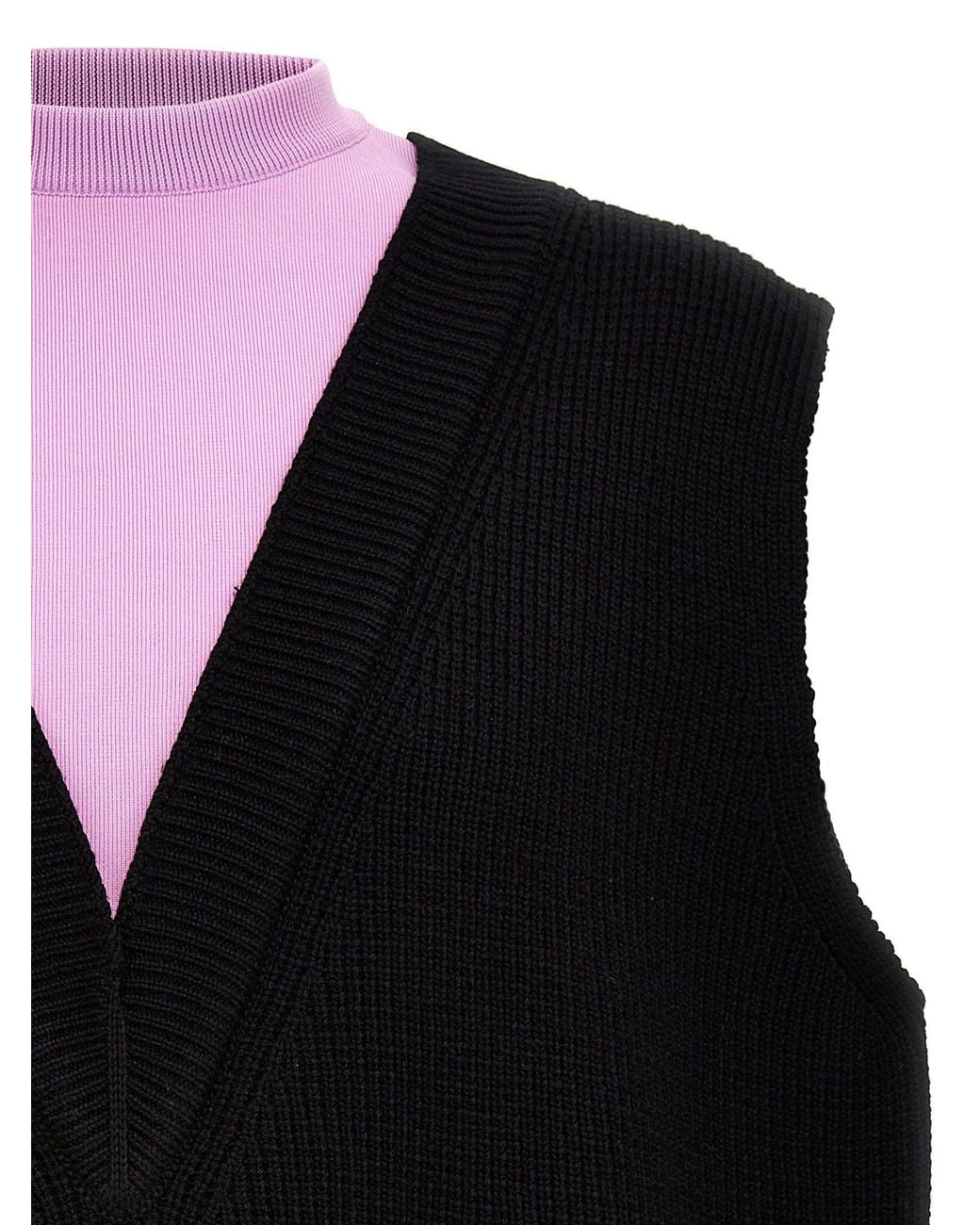 Jil Sander Black Wool Blend Knit With Contrast Neck Insert Vest